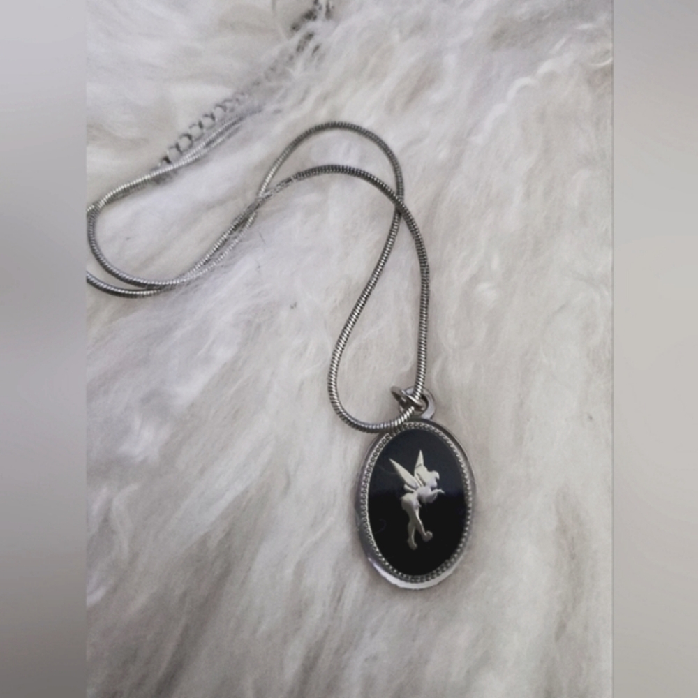 🖤DISNEY, TinkerbellSuper Cute Silver Narrow Snake Chain, Black & Silver Tink